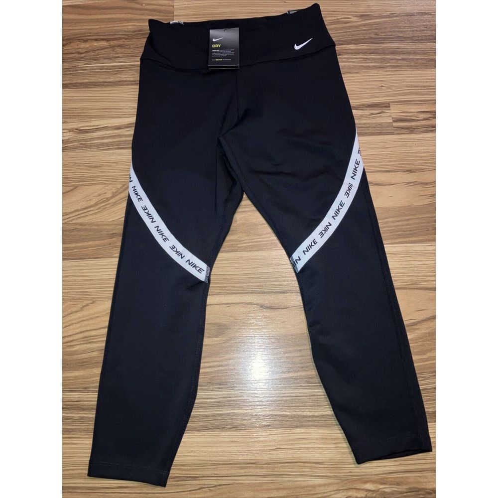 Nike One Women Black/White Mid R Training Crop Leggings Size‎ M medium